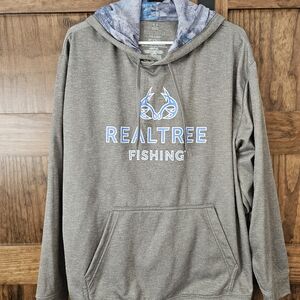Realtree Fishing L Gray Blue Hoodie Sweatshirt Sweater Angler